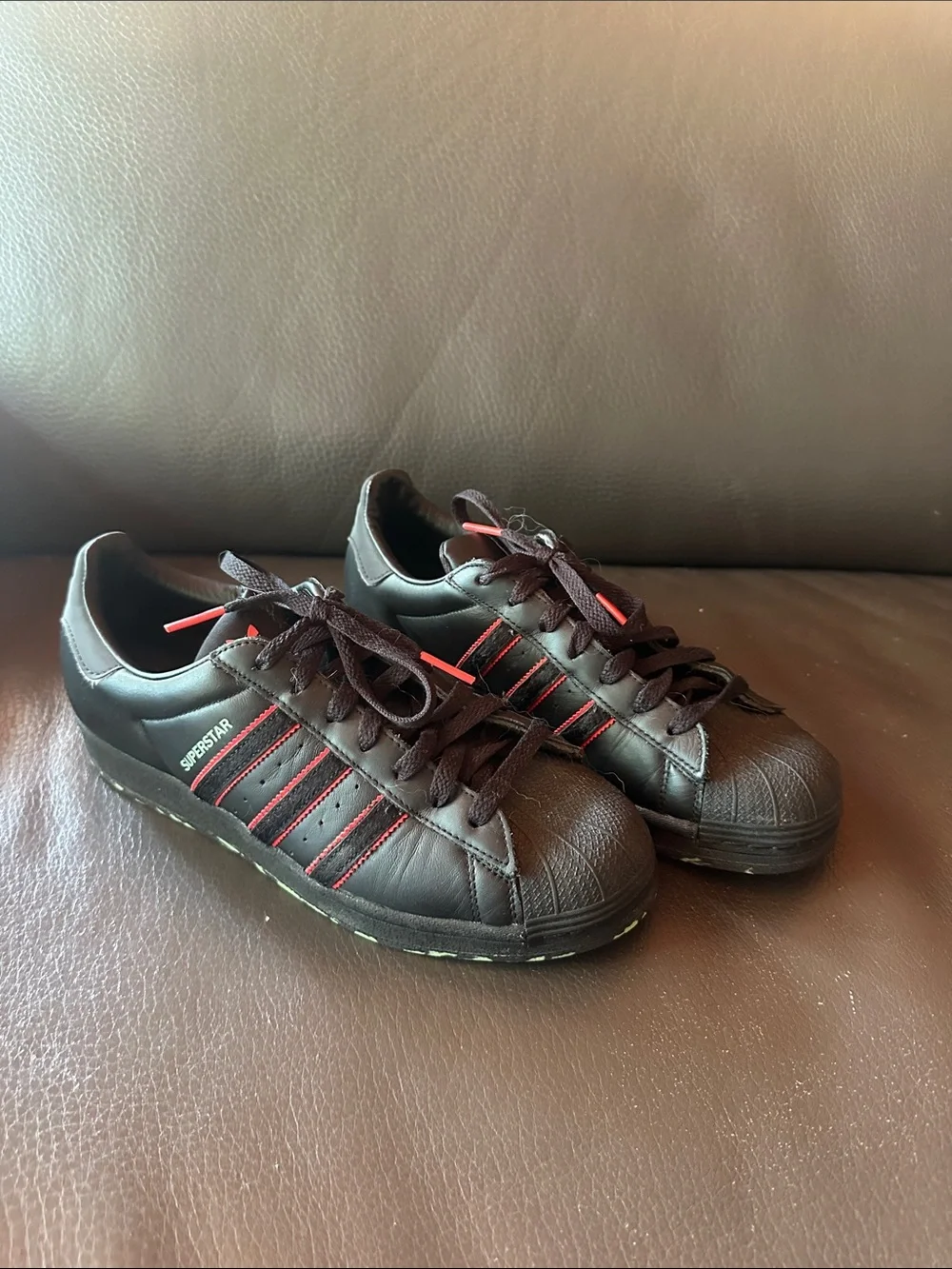 adidas Black Sneakers with Red Stripes and Lime Speckle Sole